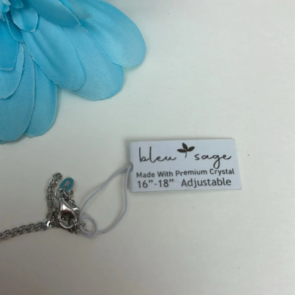 Sterling Silver crystal Flower pendant with adjustable chain Bleu Sage NWT - Picture 7 of 16